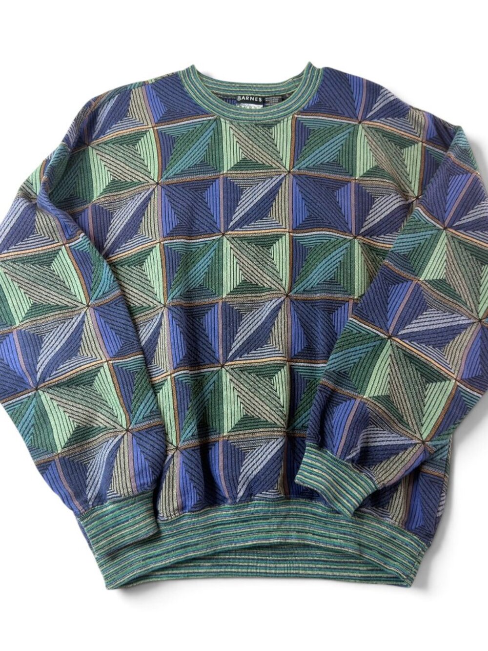 vintage 90s barnes storm geometric knit sweater large coogi style cotton blend